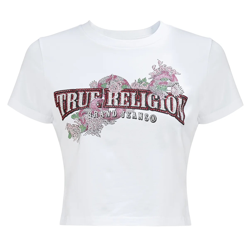 True Religion T-Shirt - Verkürzte Passform- Figurbetont- Nauchfrei- Z weiss