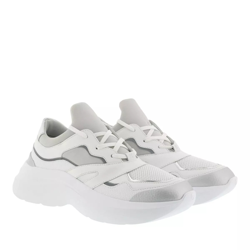 Karl Lagerfeld SKYLINE Delta Lo Lace Mix White Lthr & Textile w/Silver sneaker a piattaforma