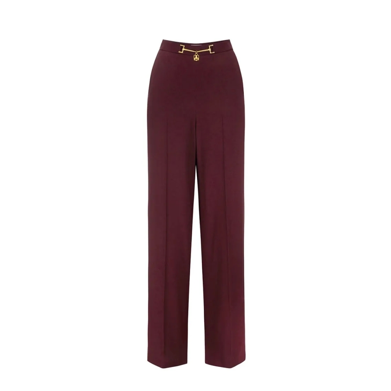 Elisabetta Franchi  Red Wide-Leg Trousers With High Waist Burgundy
