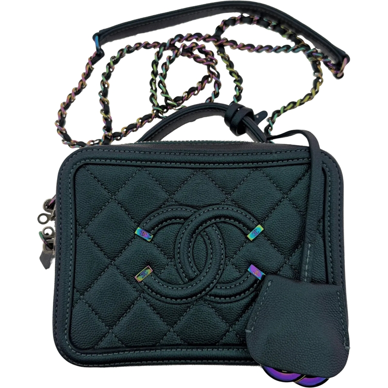 Chanel Tote Chanel Filigree Vanity Case Bag Small Metallic Blu blau