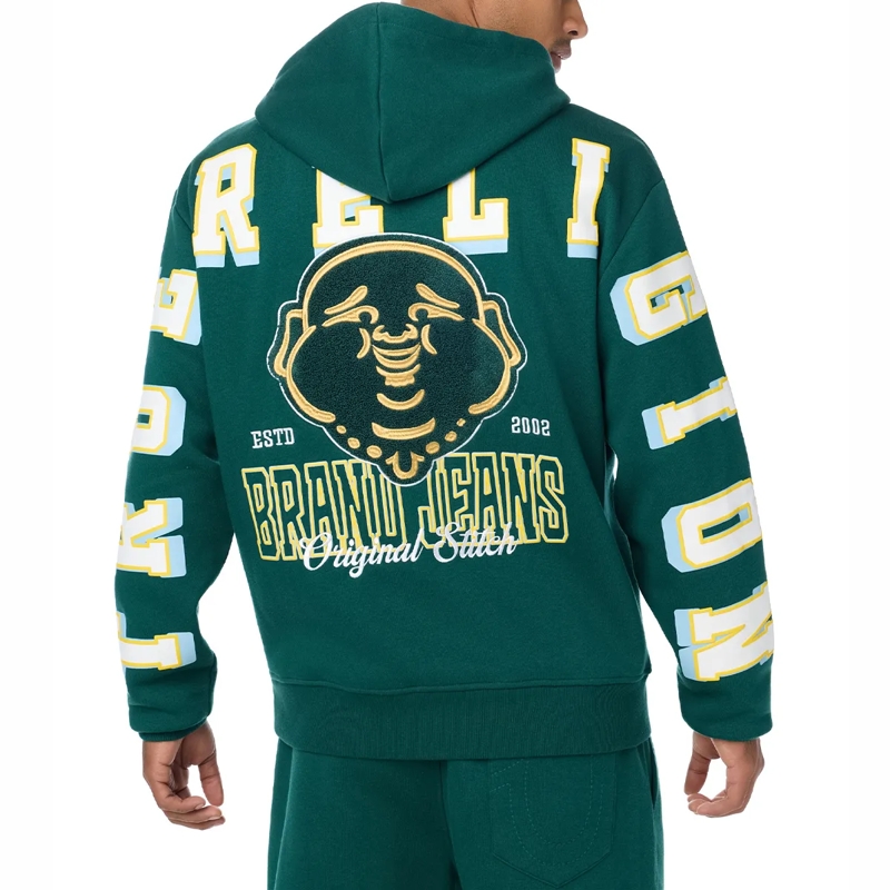 True Religion  - Zip-Hoodie- Varsity-Stil- Logo Print auf Rücks grün(Image 4)