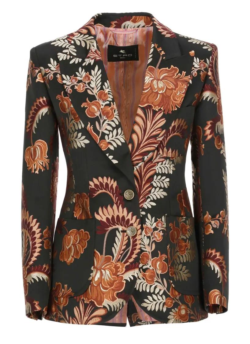 Etro - Black Blazer With Print - Größe 40 - schwarz