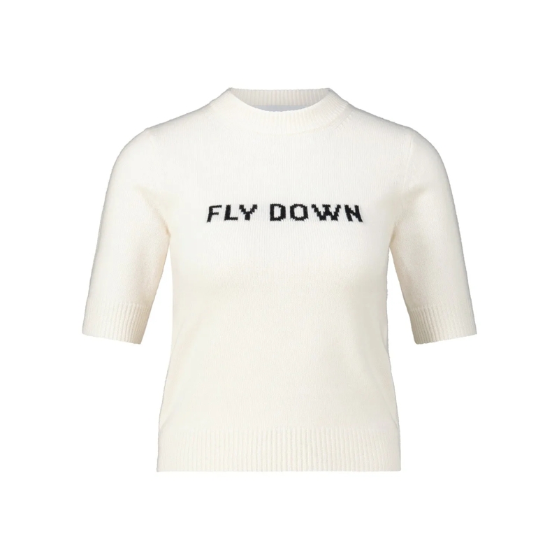 Sportmax T-Shirt Kaschmir-Pullover Unisono mit Jacquard-Schriftzug Creme