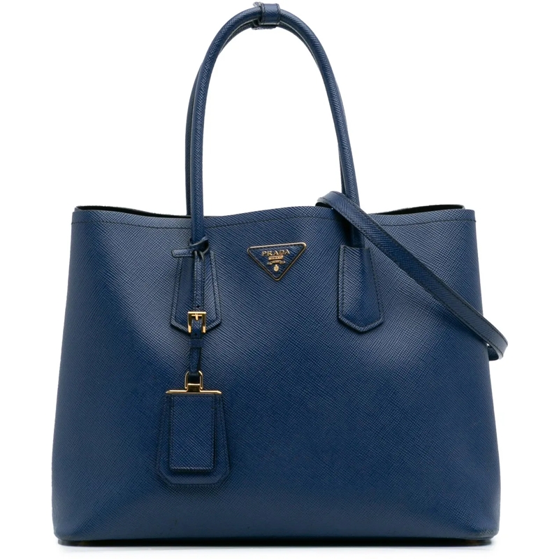 Prada Schultertasche Large Saffiano Cuir Double Satchel blau