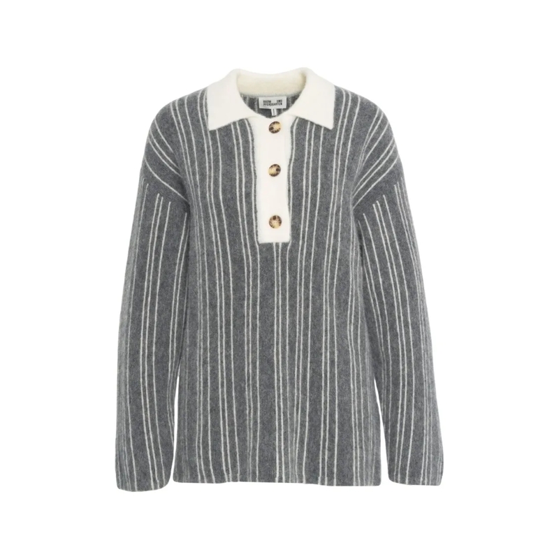 Baum Und Pferdgarten Trui Relaxed Fit Knit Sweater With Contrasting Polo Col Grey