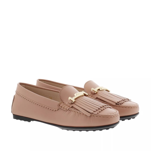 Tod's Double T Fringed Moccasin Leather Pink Loafer