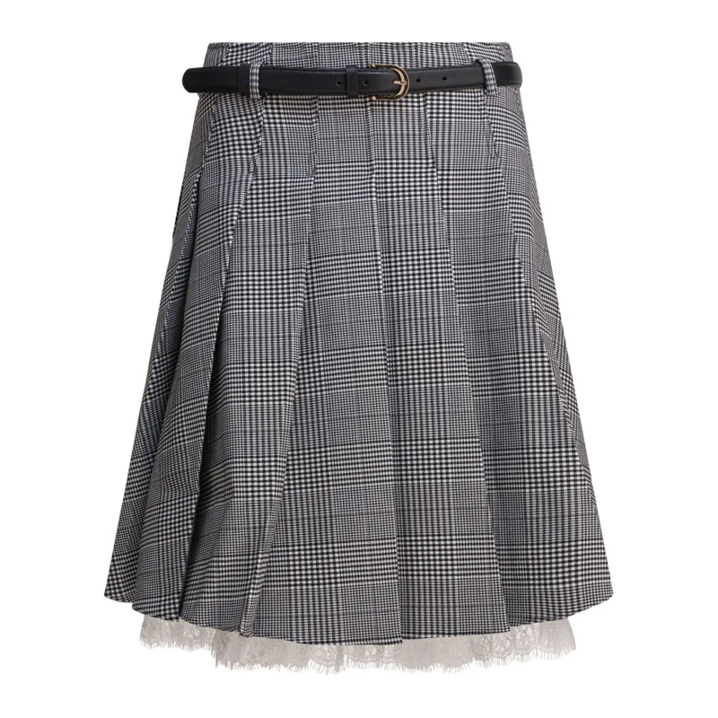 Self Portrait Midirok Grey Pleated Midi Skirt Black
