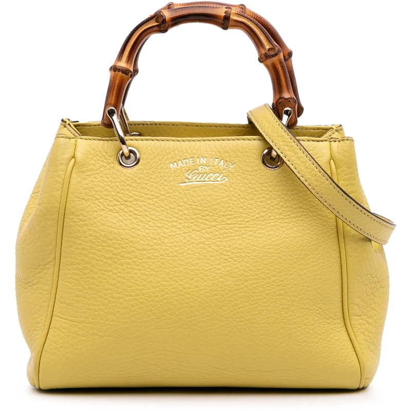 Gucci Schultertasche Mini Calfskin Bamboo Shopper Satchel gelb