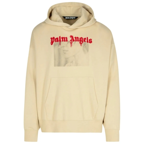 Palm Angels Portrait' Beige Cotton Sweatshirt Neutrals Huvtröja