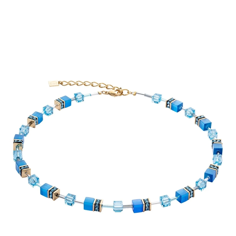 COEUR DE LION Mittellange Halskette GeoCUBE® Iconic Mono Gold Halskette türkis