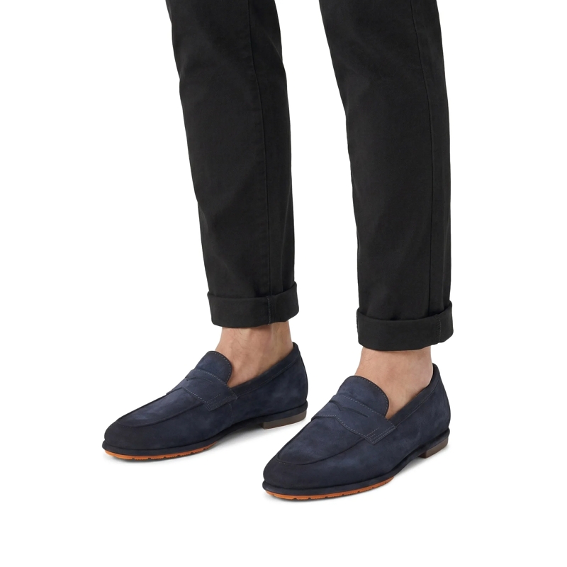 Santoni Chaussures à lacets Loafer aus Veloursleder blau(Image 3)