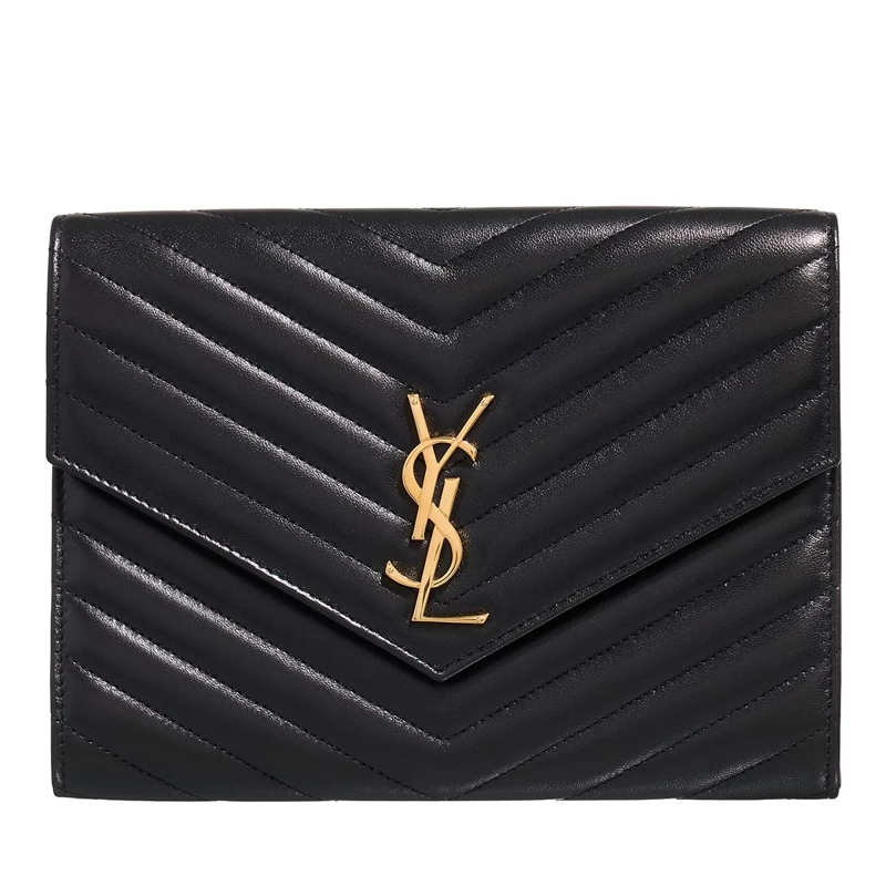 Saint Laurent Clutch Cassandre Logo Plaque Flap Pouch Black