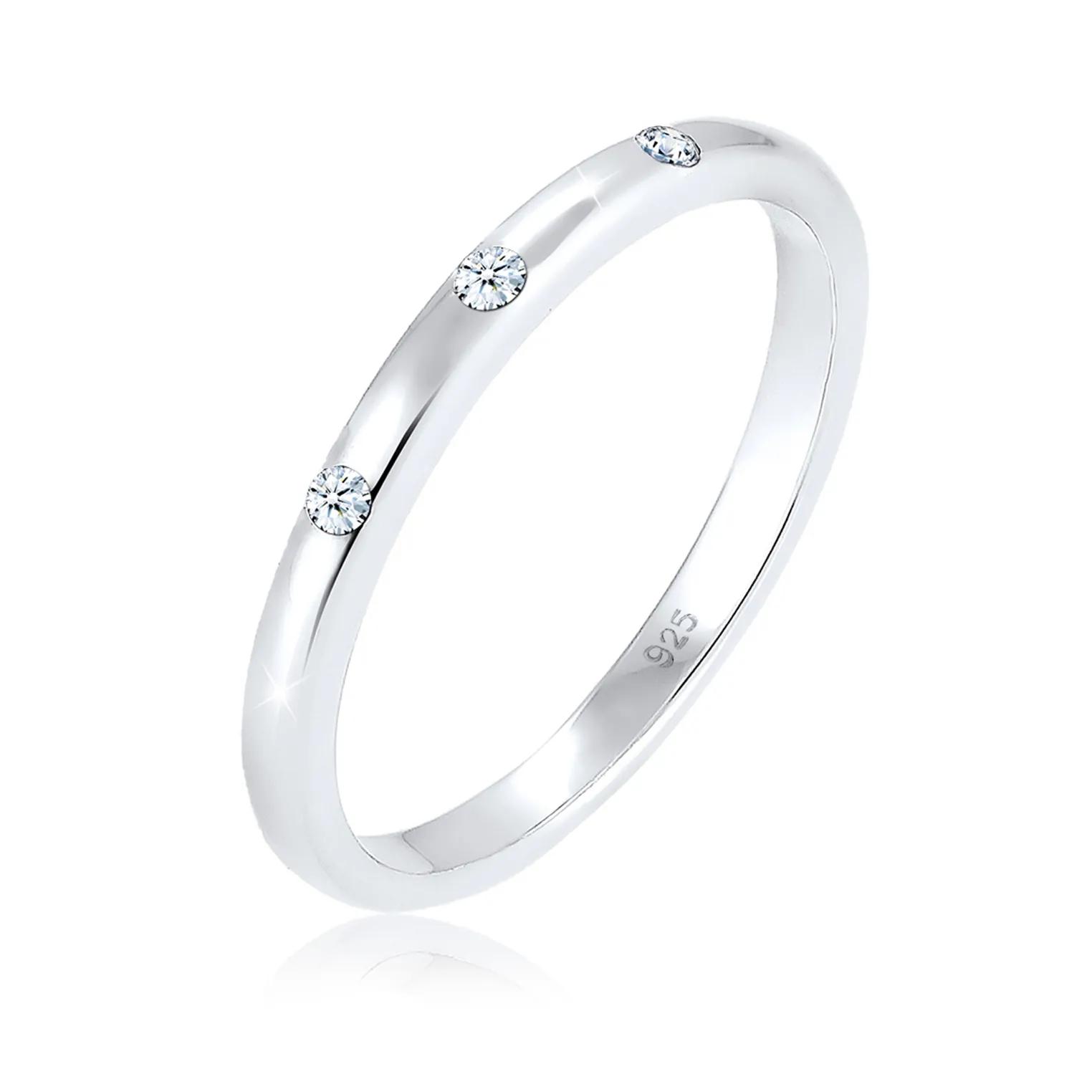 Elli Ringe - Ring Bandring Diamant (0.045 ct) 925 Sterling Silb - Gr. 52 MM - in Silber - für Damen