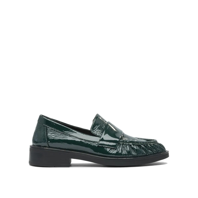 Strategia Ballerines Glossy Textured Green Loafers Black