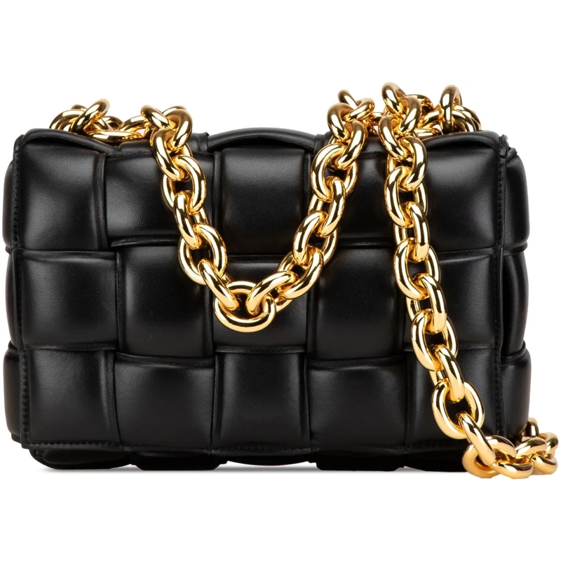 Bottega Veneta Schultertasche Nappa Intrecciato Padded Chain Cassette Satchel schwarz