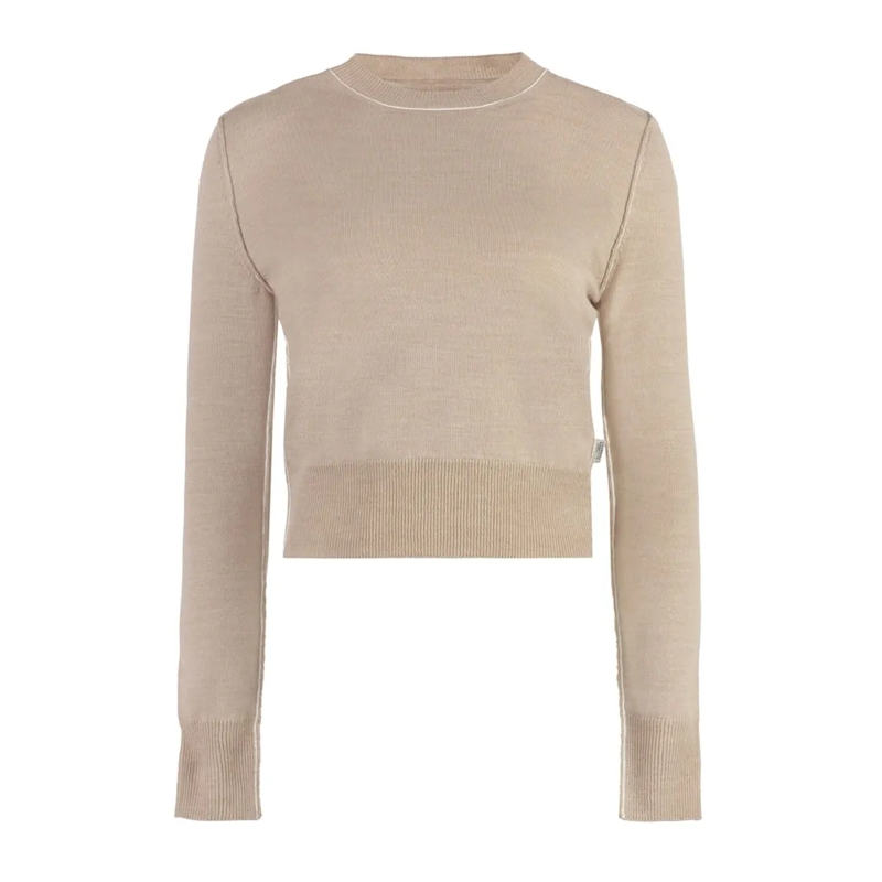 Maison Margiela Pullover Slightly Cropped Knit Sweater With Contrasting Det Neutrals