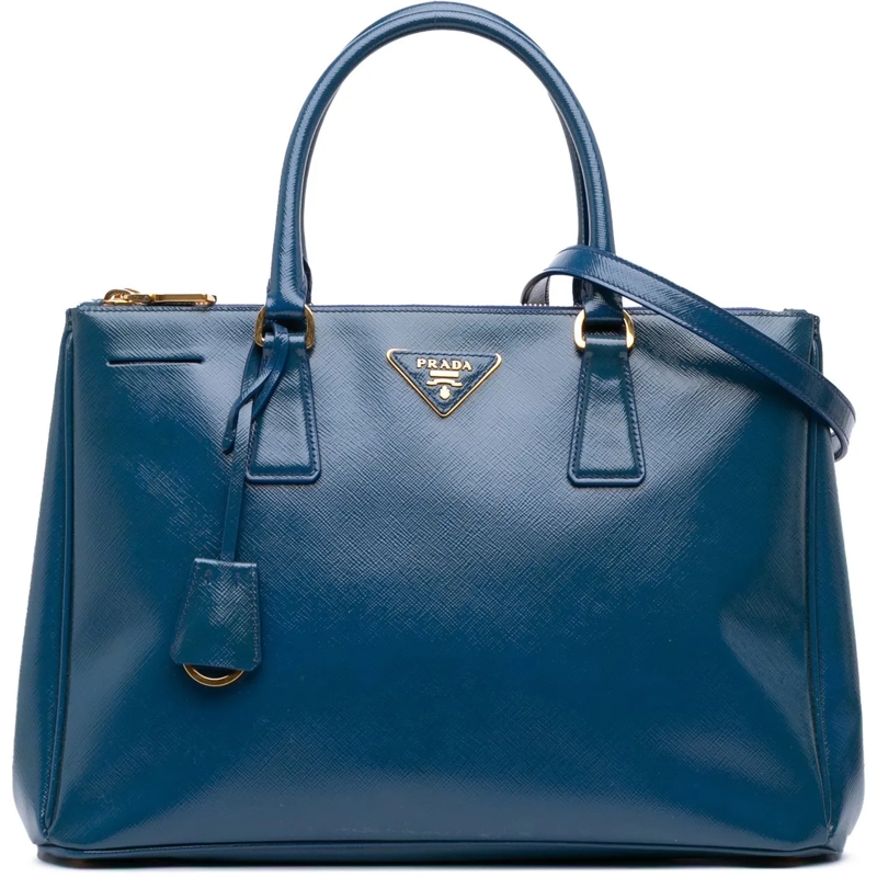 Prada Schultertasche Medium Saffiano Vernice Galleria Double Zip Satche blau
