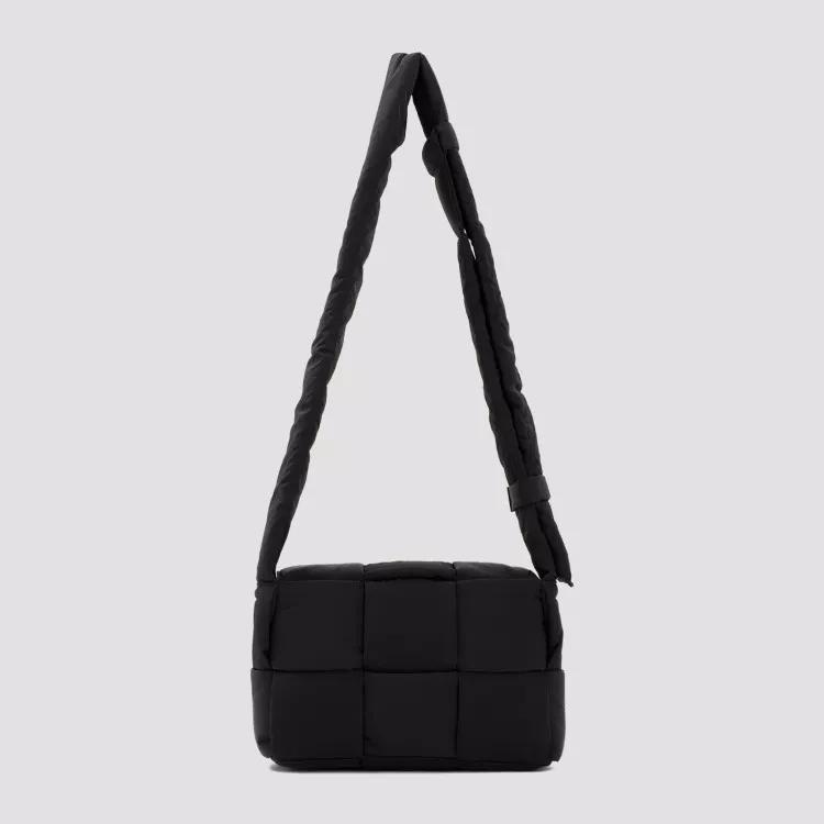 Bottega Veneta Shoppers Small Tech Cassette Black Silver Polyamide Shoulde in zwart