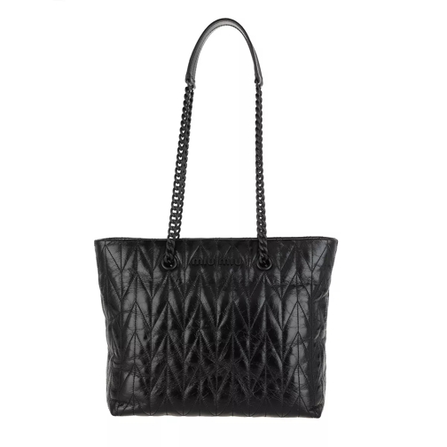 Miu Miu Quilted Tote Bag Shiny Leather Nero Rymlig shoppingväska