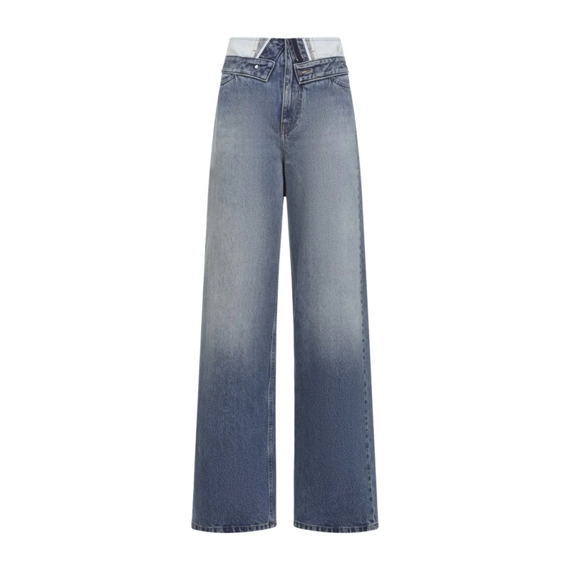 MM6 Maison Margiela Jeans Wide-Leg Denim Jeans With Double Waistband Blue