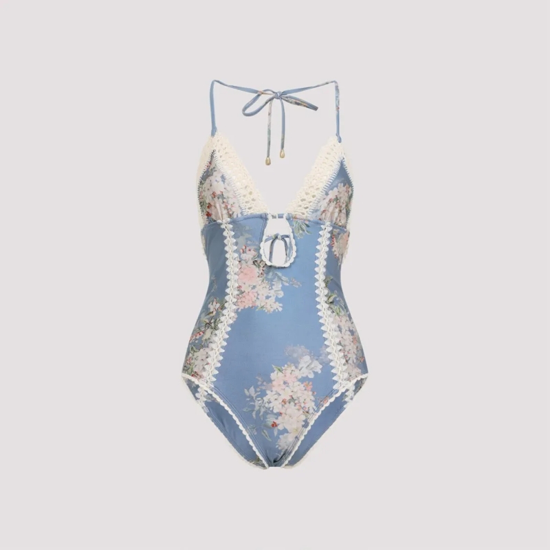 Zimmermann  Cascadian Keyhole Crochet Blue One-Piece Blue