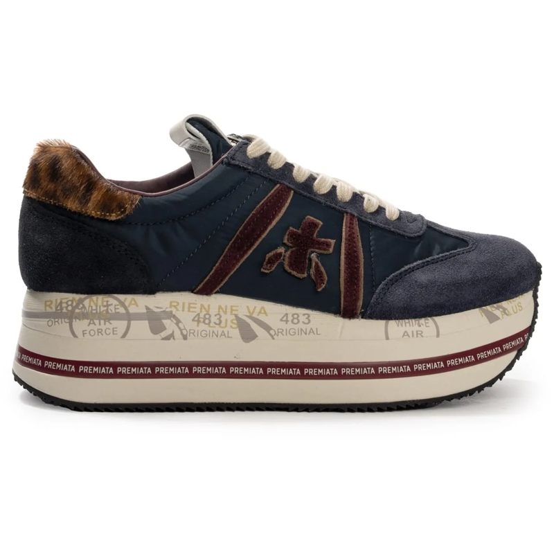 Premiata Low-Top-Sneaker Layered Low-Top Sneakers With Calf Leather And Pol Blue