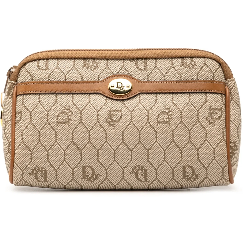 Christian Dior Necessaire Honeycomb Coated Canvas Pouch braun