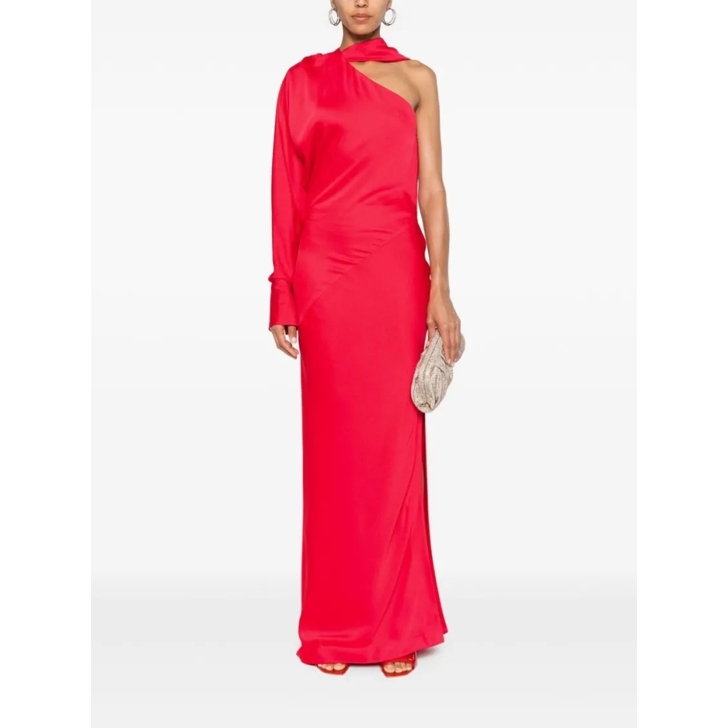 Genny Red Satin Dress With Logo Red Abendkleider