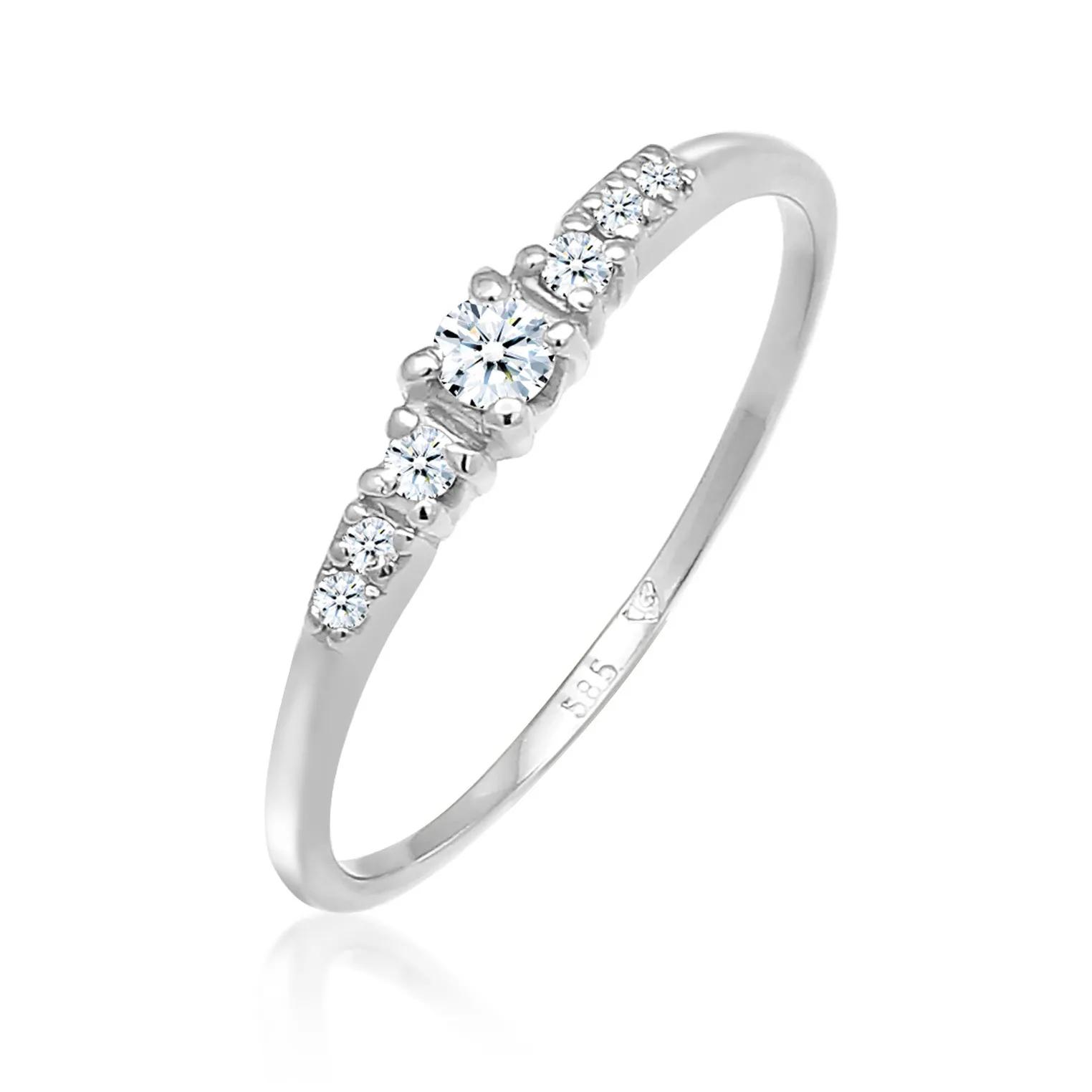 Elli Ringe - Ring Verlobungsring Diamanten (0.11 ct) 585 Weißgo - Gr. 52 MM - in Silber - für Damen