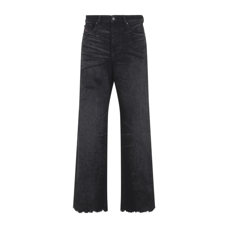 Diesel Jeans High-Waisted Wide-Leg Jeans With Edgy Raw Hem Black