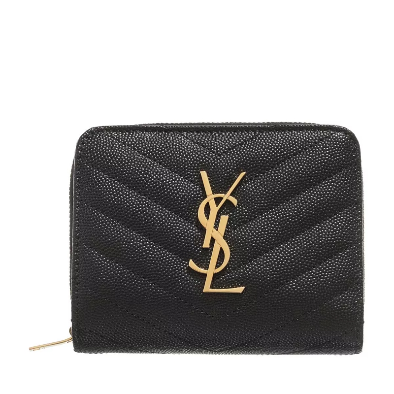 Saint Laurent Bi-Fold-Portemonnaie Cassandre Matelassé Lederportemonnaie Black