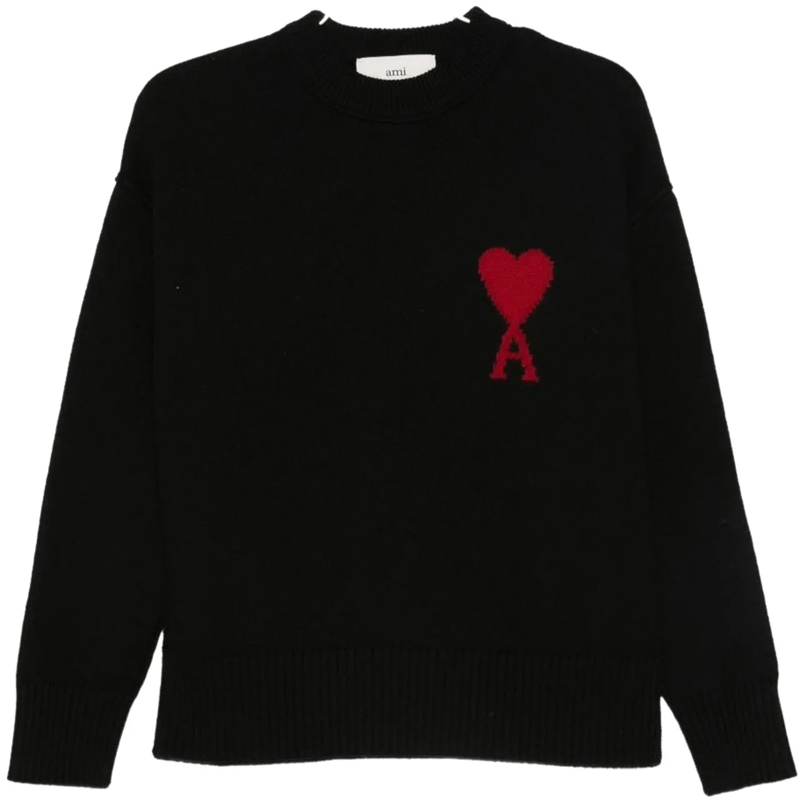 AMI Paris Strickjacke Heather Black Wool Cardigan With V-Neck And Signat Black