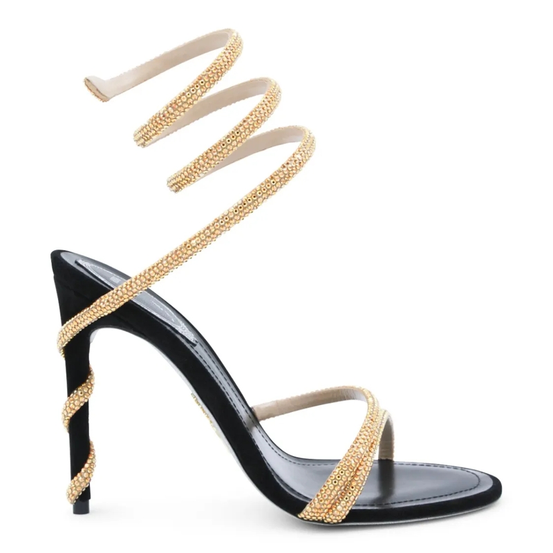 René Caovilla Sandalen Black And Gold Leather Sandals Gold