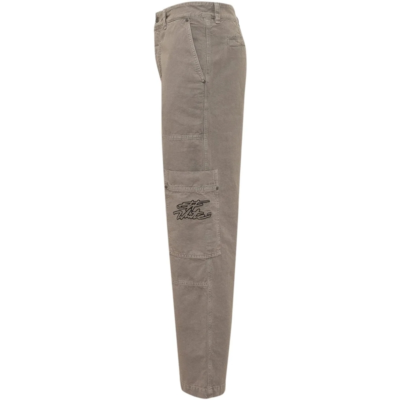 Off-White  Pantalone Cargo a Gamba Dritta con Tasche Applicat taupe(Image 3)