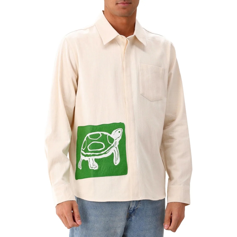 Flâneur Legeres Oberteil Embroidered Turtle Shirt | Ecru beige