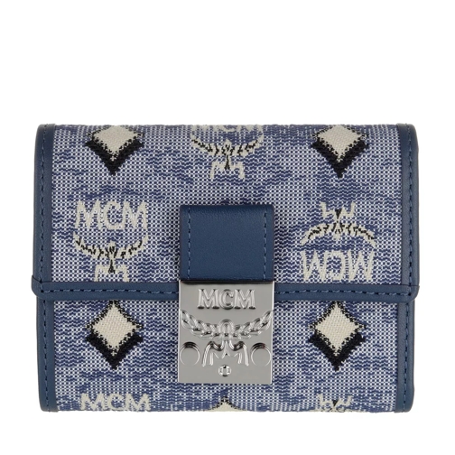 MCM Visetos Jacquard Mini 3 Fold Wallet Blue Portefeuille à trois volets