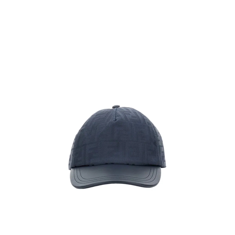 Fendi Hut Basketball-Style Cotton Hat With Leather Visor Blue