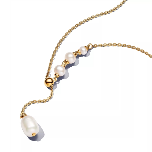 Pandora 14k Gold-plated drop necklace with treated freshwa White Mellanlångt halsband