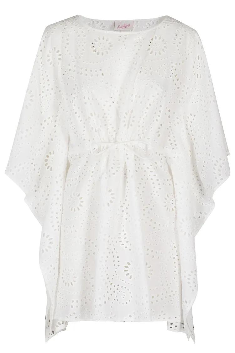 Thumbnail - Mc2 Saint Barth - Floral Cut-Out Cotton Round Neck Caftan - Größe ONE SIZE - weiß