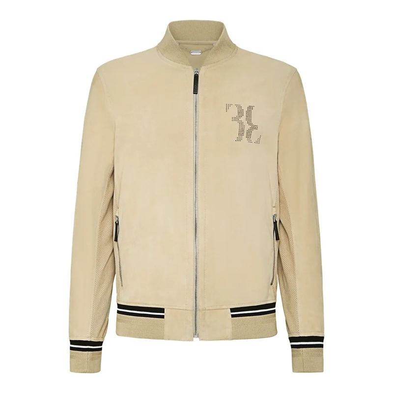 BILLIONAIRE Lederjacke Lederblouson Double B beige
