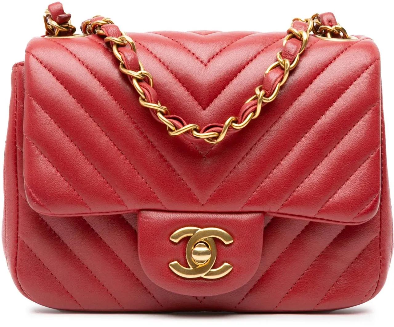 Chanel Crossbody bags 2015-2016 Mini Square Classic Chevron Lambskin Sin in rood