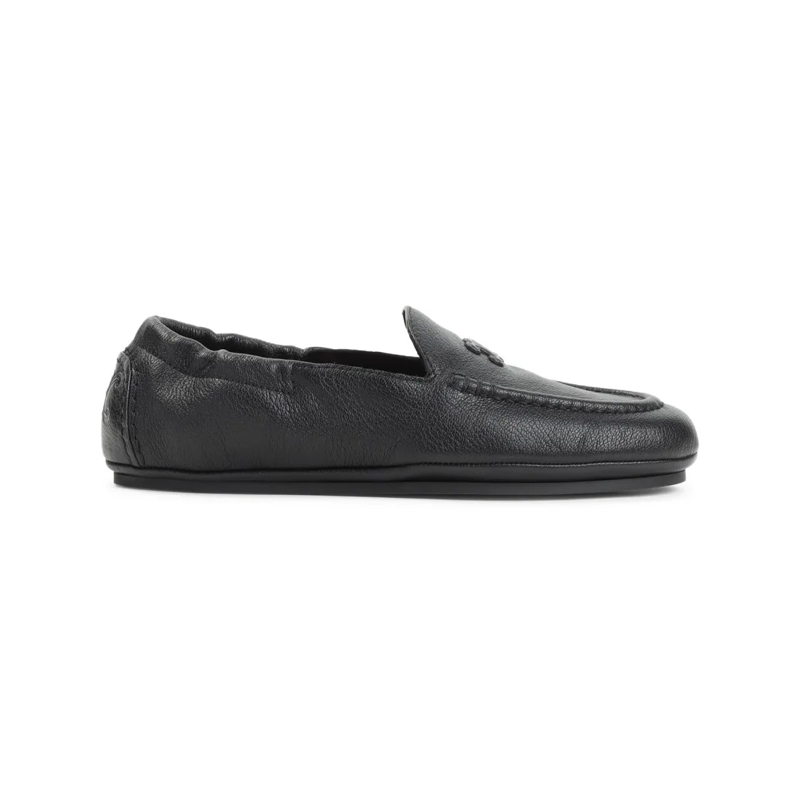 Celine Balletschoenen Textured Leather Black Loafers With Embossed Logo Black