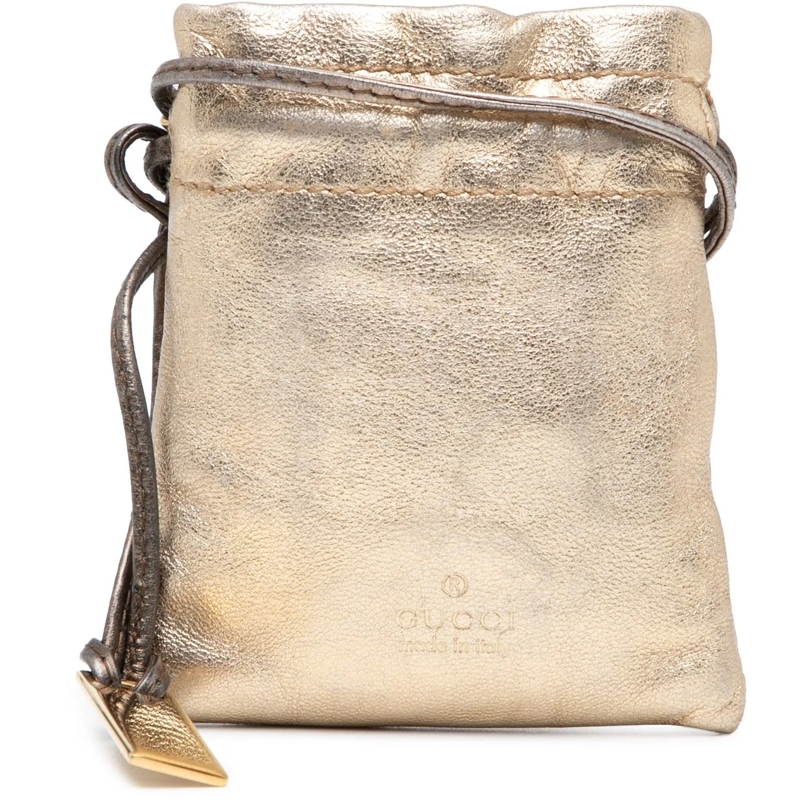 Gucci Necessaire Metallic Leather Drawstring Pouch gold