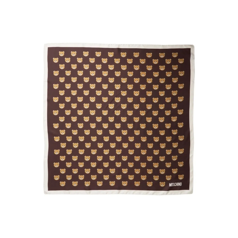 Moschino Leichter Schal Silk Scarf With Distinctive Teddy Bear Motif Brown