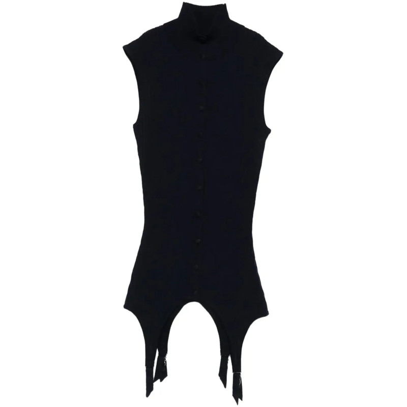 Jean Paul Gaultier T-Shirt Merino Wool Flat Rib Sleeveless Gilet With Lingeri blau