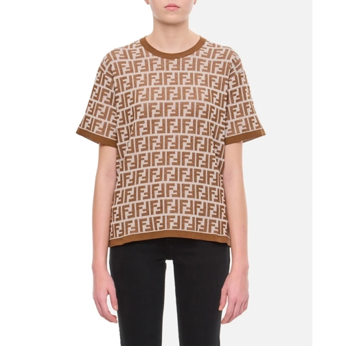 Fendi Cotton Bicolor Ff Pullover Brown Pullover