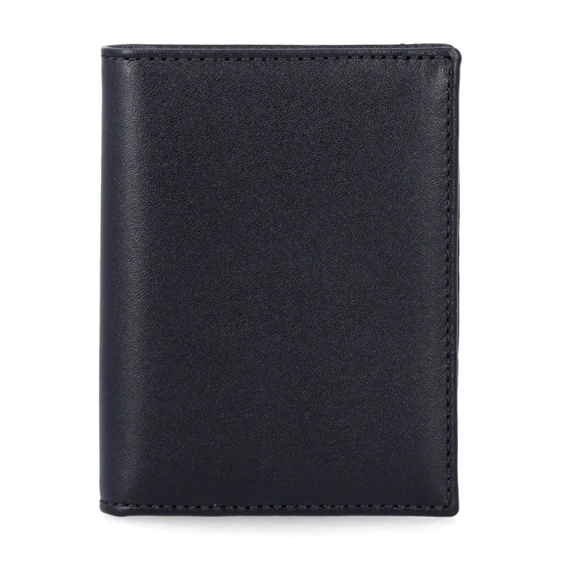 Comme des Garcons Geldbörse Bi-Fold Black Leather Cardholder With Gold-Tone Lo Black