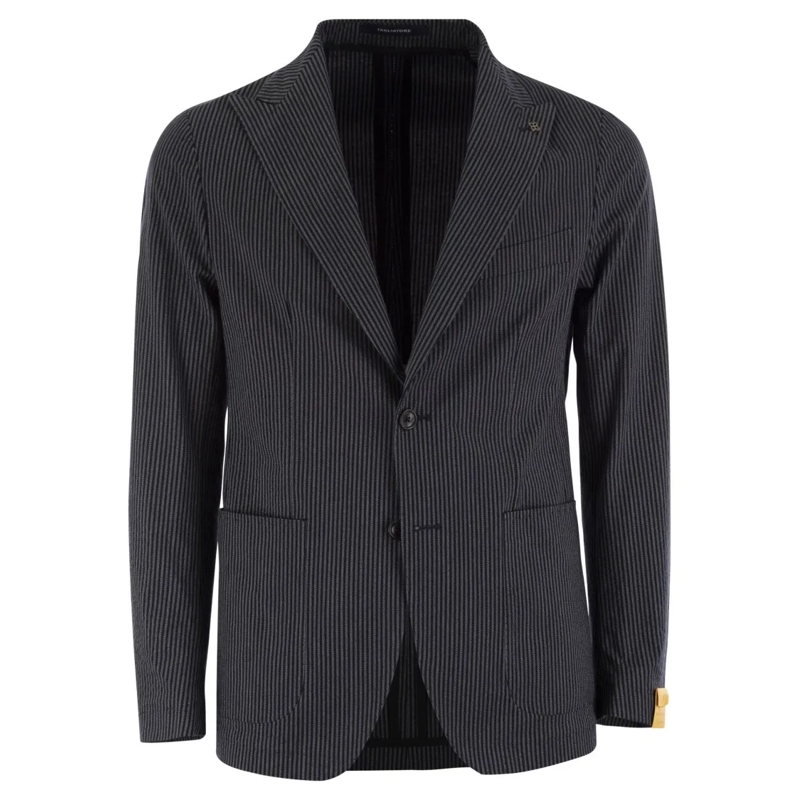Tagliatore Blazer Two-Button Pinstripe Jacket With Revered Collar Blue