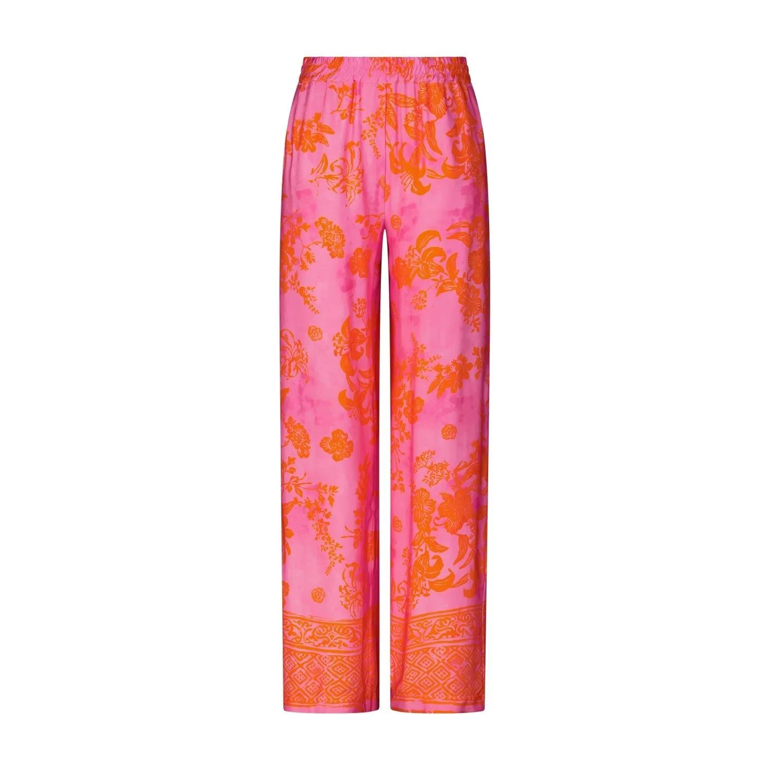 Thumbnail - Emily can den Bergh - Weite Hose mit Blumenprint - Größe 42 - pink