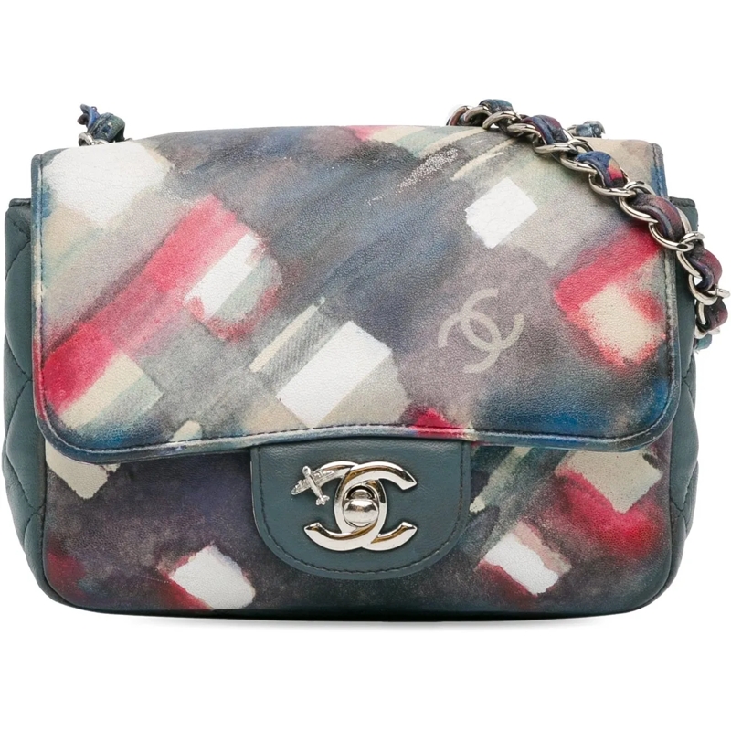 Chanel Sac à bandoulière Mini Square Classic Printed Lambskin Airlines Flap blau